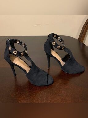 ANNE MICHELLE Suede open toe strapy Heels shoes dancer goth Emo women’s size 7.5